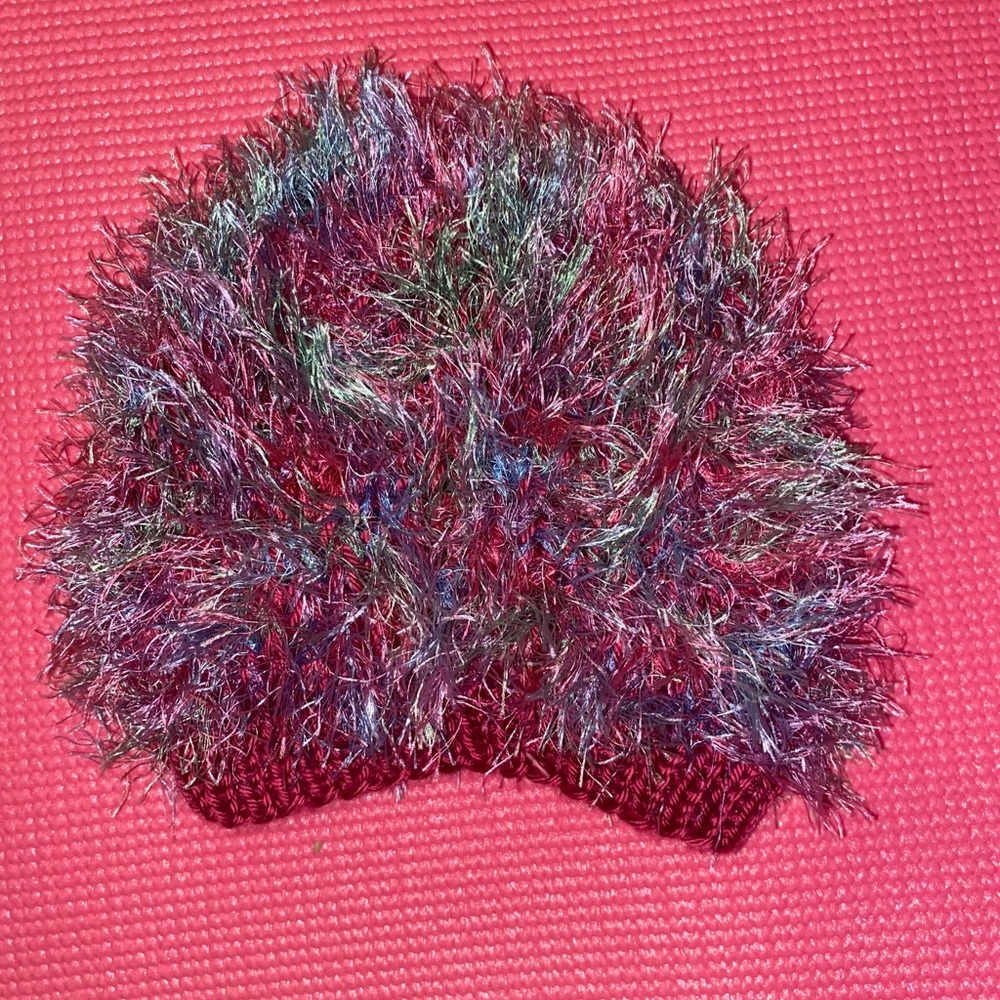 Fuzzy colorful crochet beanie